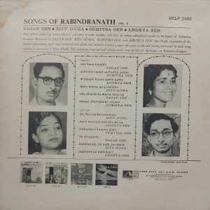 Songs Of Rabindranath – ECLP 2492 – HMV Black Label – Bangali LP Vinyl Record