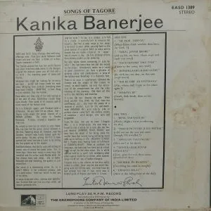 Kanika Banerjee - Songs Of Tagore - EASD 1389 – Bangali LP Vinyl Record