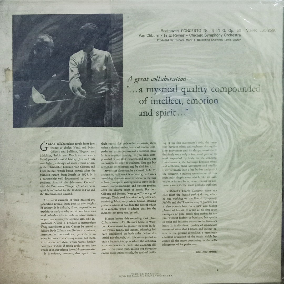 Van Cliburn & Fritz Reiner - Beethoven Concerto No. 4 - LSC-2680 - Western Classical LP Vinyl Record Van Cliburn & Fritz Reiner - Beethoven Concerto No. 4 - LSC-2680 - Western Classical LP Vinyl Record