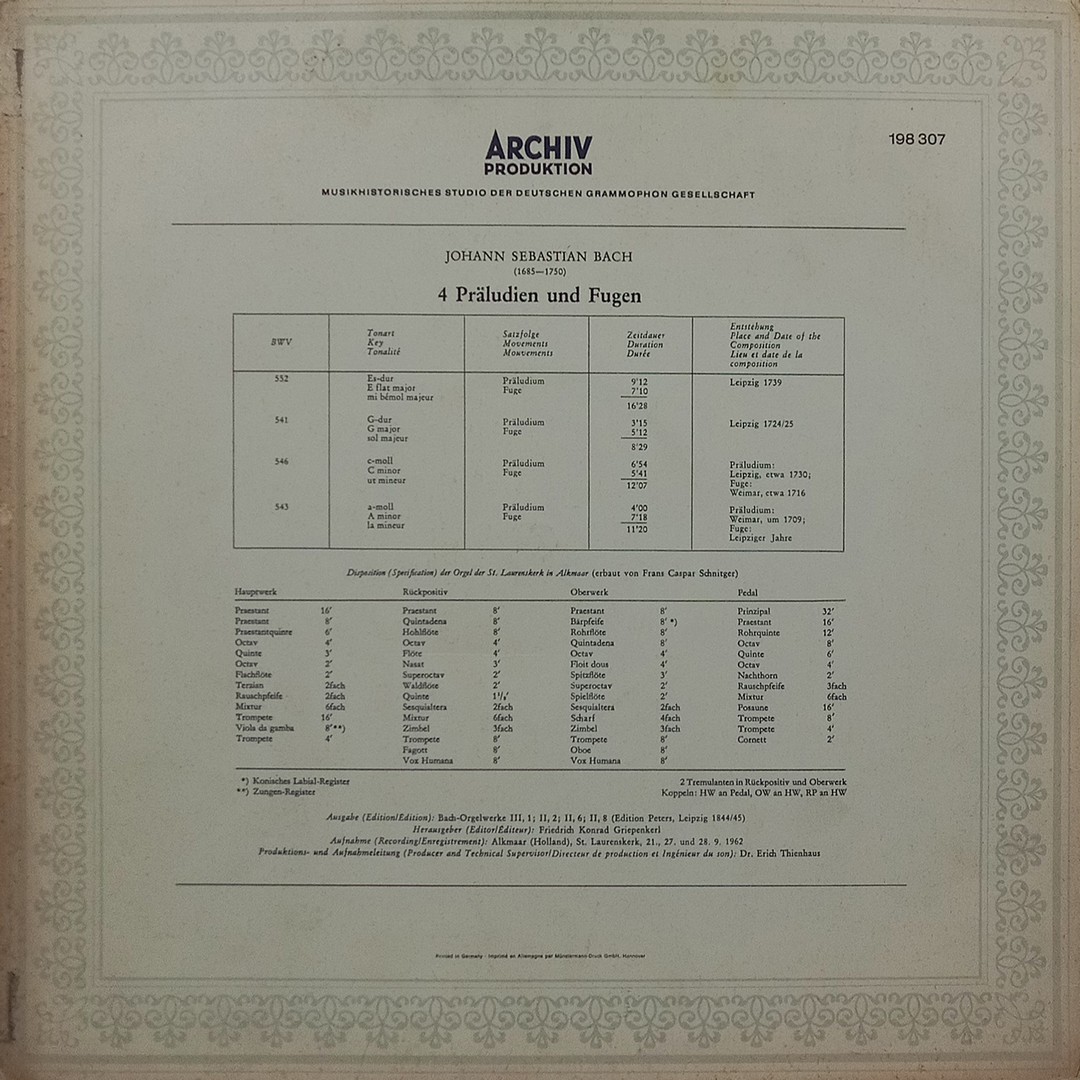 Johann Sebastian Bach – Präludien Und Fugen - 198 307 - Cover 3 Fold - Western Classical LP Vinyl Record Johann Sebastian Bach – Präludien Und Fugen - 198 307 - Cover 3 Fold - Western Classical LP Vinyl Record