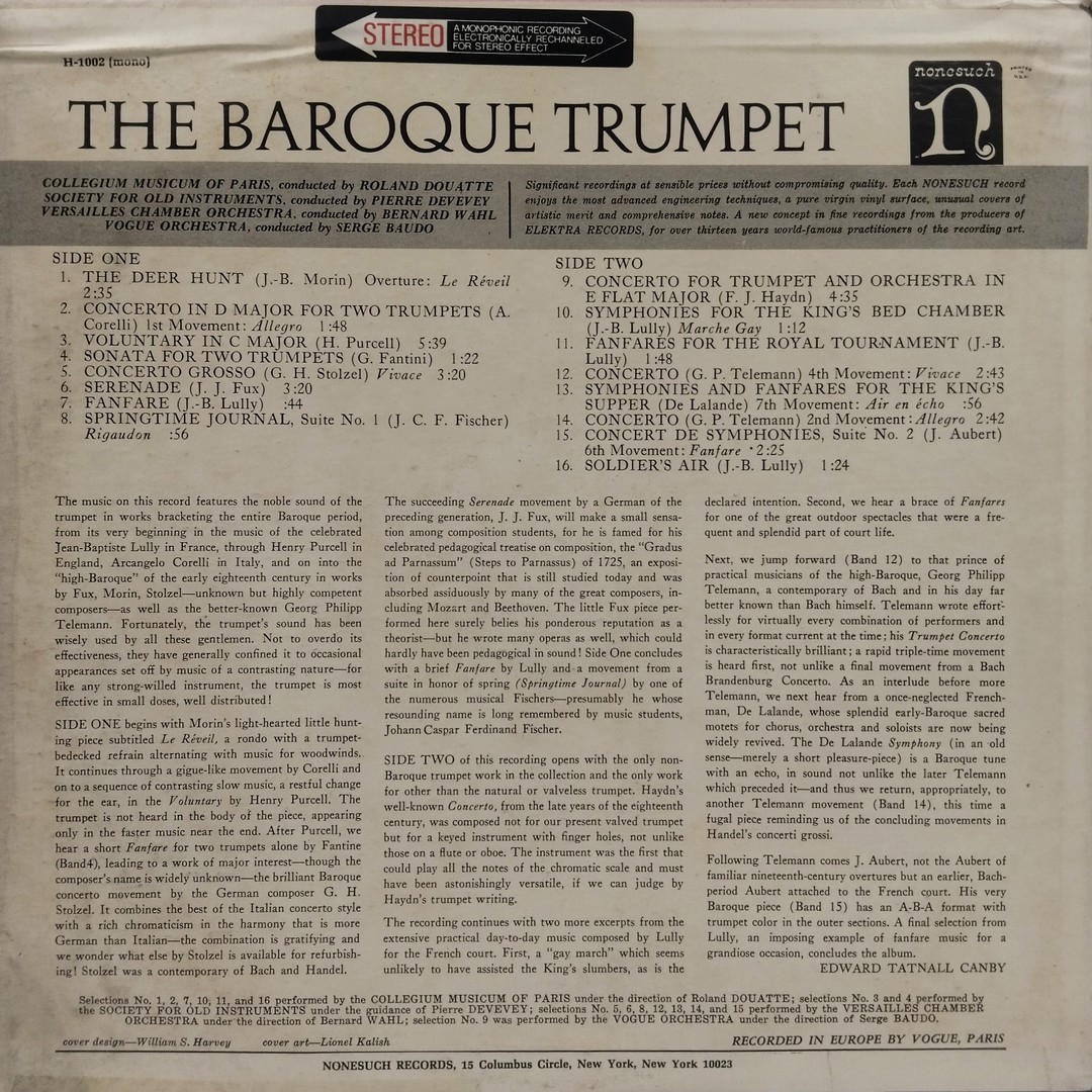 The Baroque Trumpet – H 71002 - Western Classical LP Vinyl Record The Baroque Trumpet – H 71002 - Western Classical LP Vinyl Record