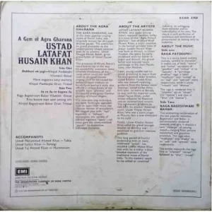 Latafat Hussain Khan - A Gem of Agra Gharana - ECSD 2759 - (Condition - 90-95%) - Indian Classical Instrumental LP Vinyl Record