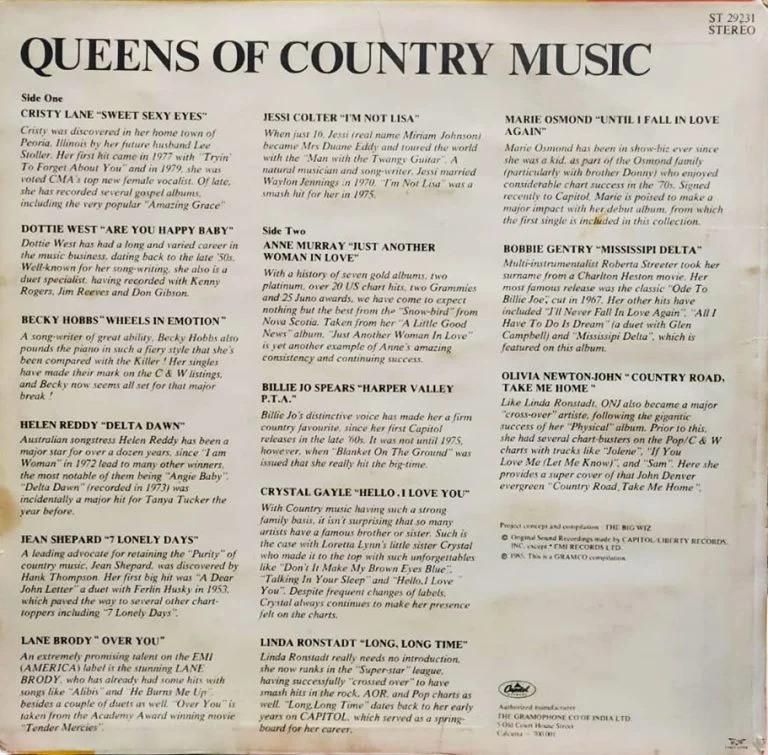 Queens Of Country Music - ST 29231 - English LP Vinyl Record Queens Of Country Music - ST 29231 - English LP Vinyl Record