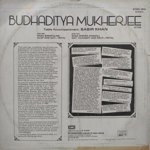 Budhaditya Mukherjee – Sitar – ECSD 2619 – (Condition 90-95%) - Indian Classical Instrumental LP Vinyl Record