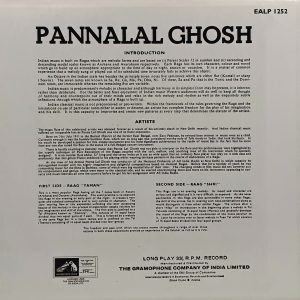 Pannalal Ghosh - EALP 1252 - HMV Red Label - (Condition 90-95%) - Cover Reprinted - Indian Classical Instrumental LP Vinyl Record