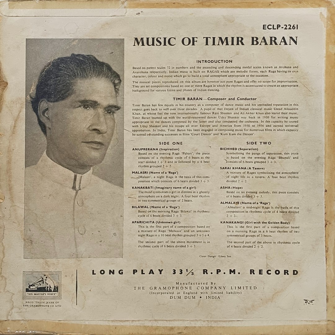 The Music of Timir baran - ECLP 2261 - (Condition 90-95%) – HMV Black Label – Indian Classical Instrument LP Vinyl Record The Music of Timir baran - ECLP 2261 - (Condition 90-95%) – HMV Black Label – Indian Classical Instrument LP Vinyl Record