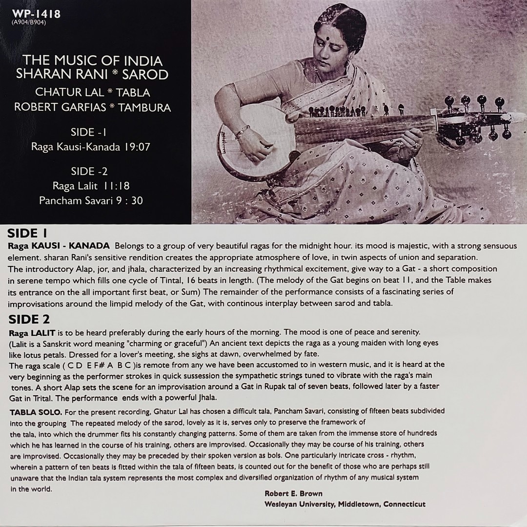 Sharon Rani - Sarod - WP 1418 - (Condition 90-95%) - Cover Reprinted - Indian Classical Instrumental LP Vinyl Record Sharon Rani - Sarod - WP 1418 - (Condition 90-95%) - Cover Reprinted - Indian Classical Instrumental LP Vinyl Record