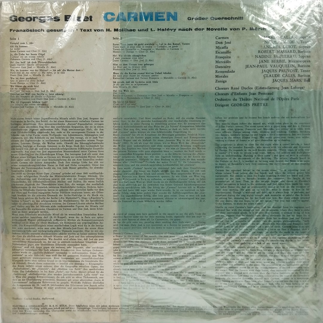Carmen - Grosser Querschnitt in Französischer Sprache - C 063 01966 – Western Classical LP Vinyl Record Carmen - Grosser Querschnitt in Französischer Sprache - C 063 01966 – Western Classical LP Vinyl Record