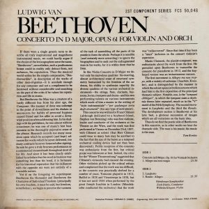 Ludwig van Beethoven - Concerto in D Major Opus 61 - FCS 50048 - Western Classical LP Vinyl Record