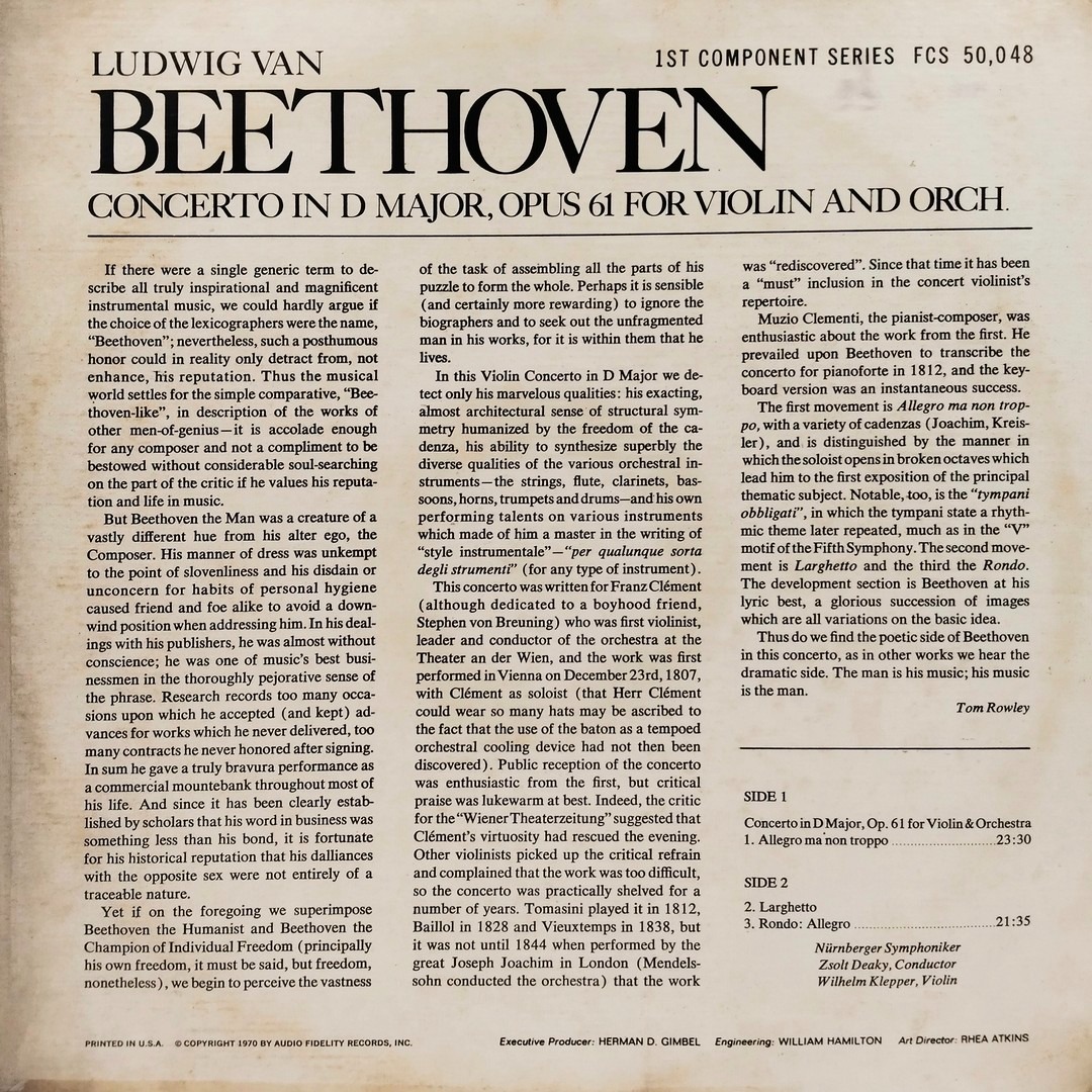 Ludwig van Beethoven - Concerto in D Major Opus 61 - FCS 50048 - Western Classical LP Vinyl Record Ludwig van Beethoven - Concerto in D Major Opus 61 - FCS 50048 - Western Classical LP Vinyl Record
