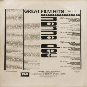 Manna Dey - Great Film Hits - 3AEX 5262 - (Condition - 90-95%) - Film Hits LP Vinyl Record