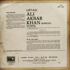 Ali Akbar Khan (Sarod) - EASD 1310 – HMV Red Label - Indian Classical Instrumental LP Vinyl Record