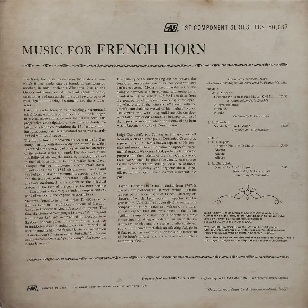 Angelicum Orchestra - Music for the French Horn - FCS 50037 - Western Classical LP Vinyl Record Angelicum Orchestra - Music for the French Horn - FCS 50037 - Western Classical LP Vinyl Record
