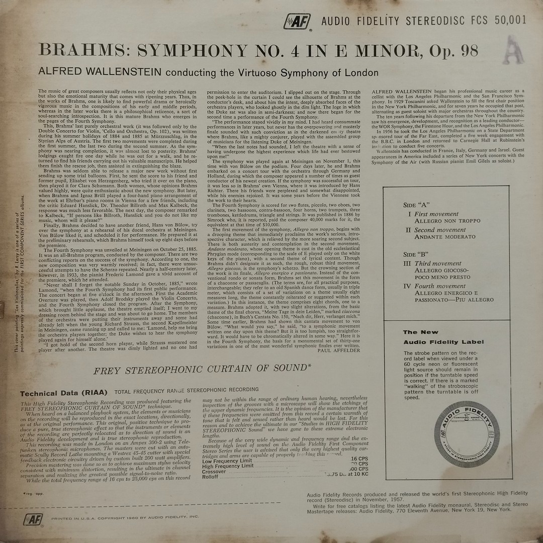 Brahms - Symphony No. 4 in E Minor op. 98 - FCS 50001 - Western Classical LP Vinyl Record Brahms - Symphony No. 4 in E Minor op. 98 - FCS 50001 - Western Classical LP Vinyl Record