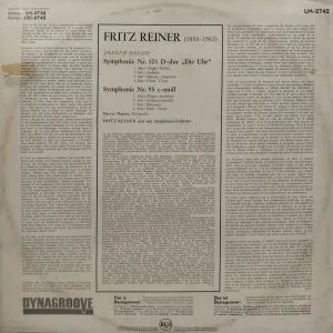 Fritz Reiner – Symphony No. 101 In D / Symphony No. 95 In C Minor - LM 2742 - Western Classical LP Vinyl Record
