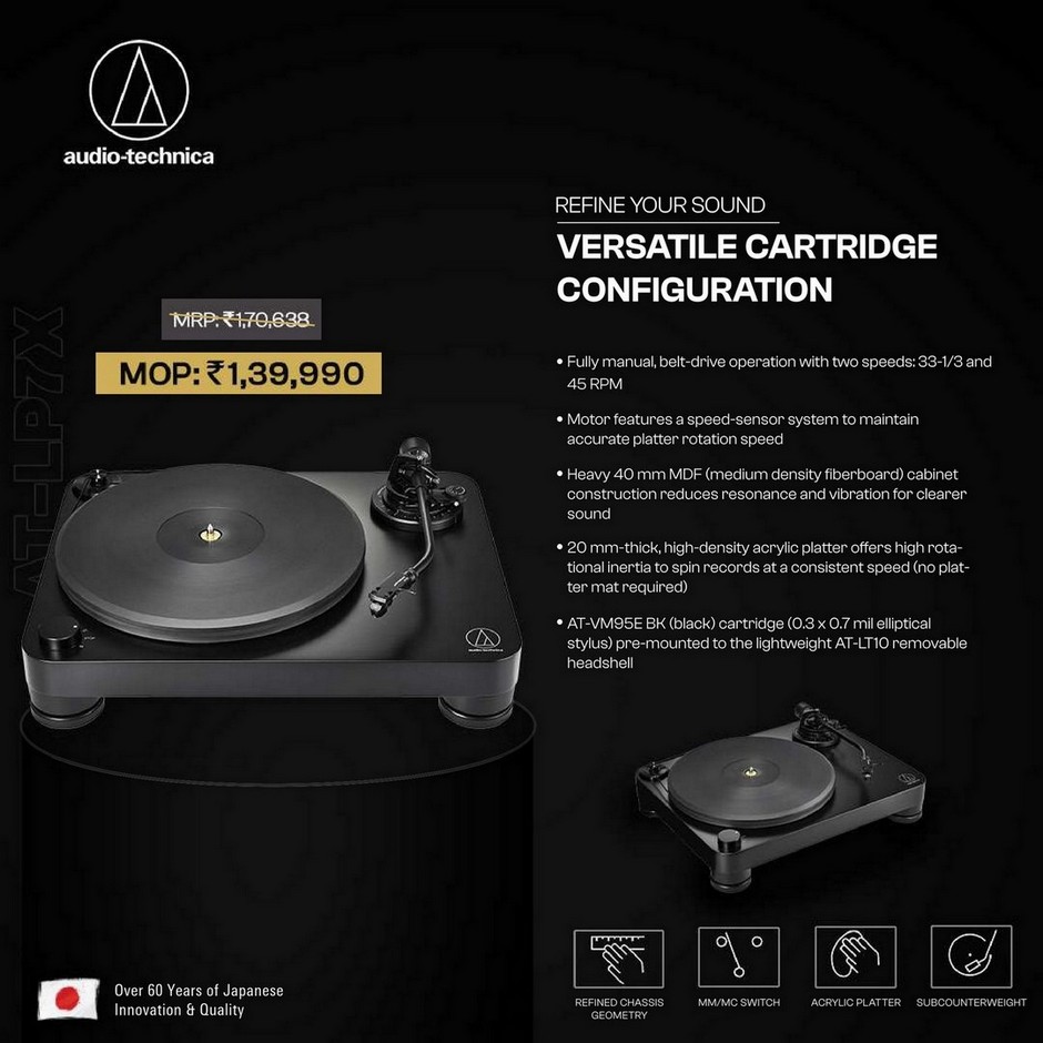 Audio-Technica AT-LP7X Fully Manual Belt-Drive Turntable with AT-VM95E Cartridge | Premium Hi-Fi Vinyl Player Audio-Technica AT-LP7X Fully Manual Belt-Drive Turntable with AT-VM95E Cartridge | Premium Hi-Fi Vinyl Player