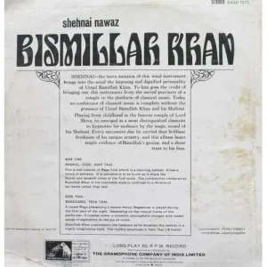 Bismillah Khan (Shehnai Nawaz) - EASD 1512 - (Condition 85-90%) - Indian Classical Instrumental LP Vinyl Record