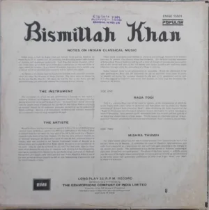 Bismillah Khan – EMGE 15501 - (Condition - 85-90%) - Indian Classical Instrumental LP Vinyl Record