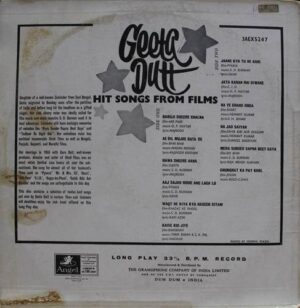 Geeta Dutt - Hit Songs From Films - 3AEX 5247 - (Condition - 90-95%) - Film Hits LP Vinyl Record