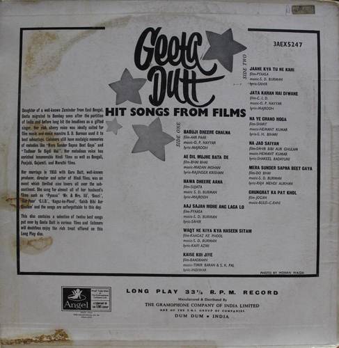 Geeta Dutt - Hit Songs From Films - 3AEX 5247 - (Condition - 90-95%) - Film Hits LP Vinyl Record Geeta Dutt - Hit Songs From Films - 3AEX 5247 - (Condition - 90-95%) - Film Hits LP Vinyl Record