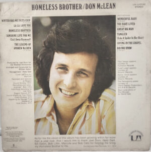 Don McLean - Homeless Brother - UA LA315G - (85-90%) - English LP Vinyl Record