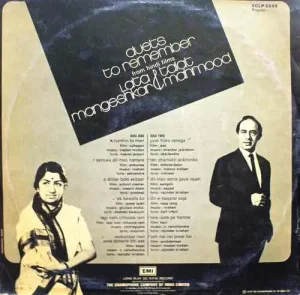 Lata Mangeshkar & Talat Mahmood (Duets To Remember From Hindi Films) – ECLP 5568 – (Condition - 90-95%) – Film Hits LP Vinyl Record