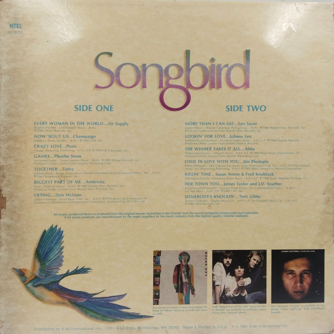 Songbird - NU 9730 - (90-95%) - English LP Vinyl Record Songbird - NU 9730 - (90-95%) - English LP Vinyl Record