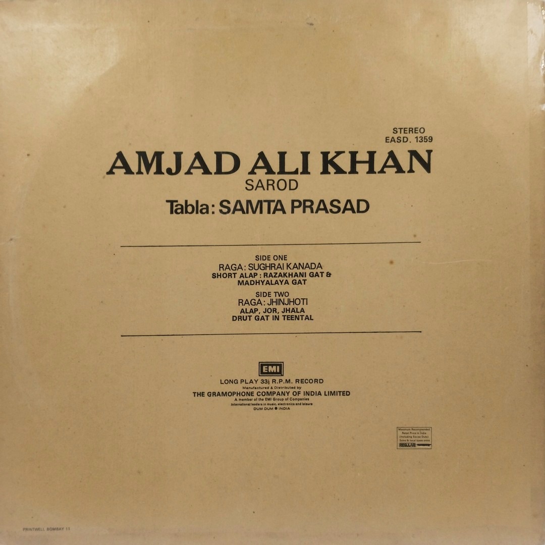 Amjad Ali Khan - EASD 1359 - (Condition - 90-95%) - Indian Classical Instrumental LP Vinyl Record Amjad Ali Khan - EASD 1359 - (Condition - 90-95%) - Indian Classical Instrumental LP Vinyl Record
