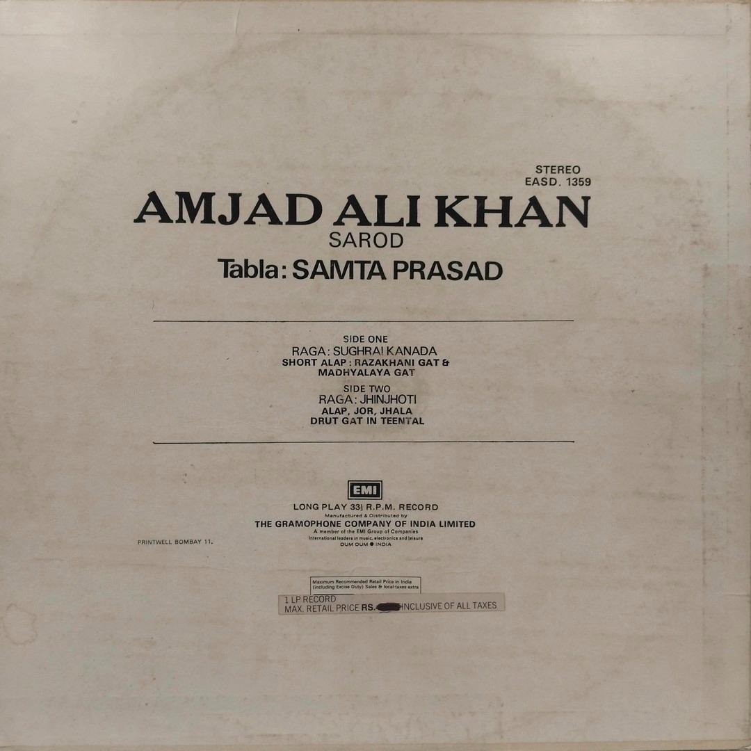 Amjad Ali Khan - EASD 1359 - Indian Classical Instrumental LP Vinyl Record Amjad Ali Khan - EASD 1359 - Indian Classical Instrumental LP Vinyl Record