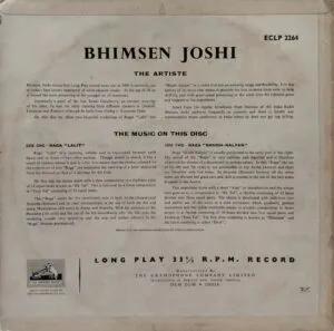 Bhimsen Joshi - ECLP 2264 - (90-95%) - HMV Black Label - Indian Classical Vocal LP Vinyl