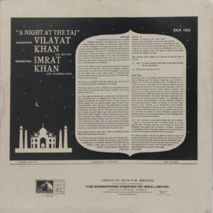 A Night At The Taj - EALP 1323 - (90-95%) - Indian Classical Instrumental LP Vinyl Record