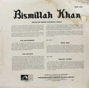 Bismillah Khan - EALP 1254 - HRL - Indian Classical Instrumental LP Vinyl Record