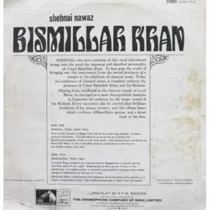 Bismillah Khan (Shehnai Nawaz) - EASD 1512 - (Condition 85-90%) - HMV Color Label - Indian Classical Instrumental LP Vinyl Record