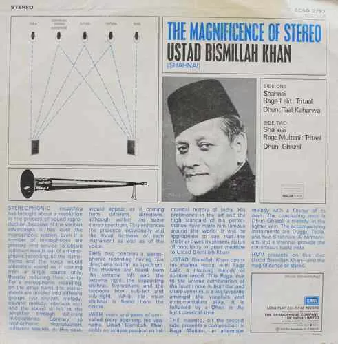 Bismillah Khan - The Magnificence Of Stereo - ECSD 2797 - Indian Classical Instrumental LP Vinyl Record Bismillah Khan - The Magnificence Of Stereo - ECSD 2797 - Indian Classical Instrumental LP Vinyl Record