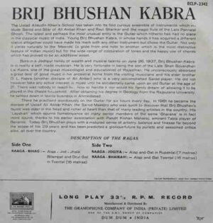 Brij Bhushan Kabra - ECLP 2342 - (80-85%) - HBL - Indian Classical Instrumental LP Vinyl Record