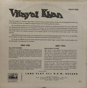 Vilayat Khan - The Genius of Vilayat Khan - EALP 1266 - Indian Classical Instrumental LP Vinyl Record