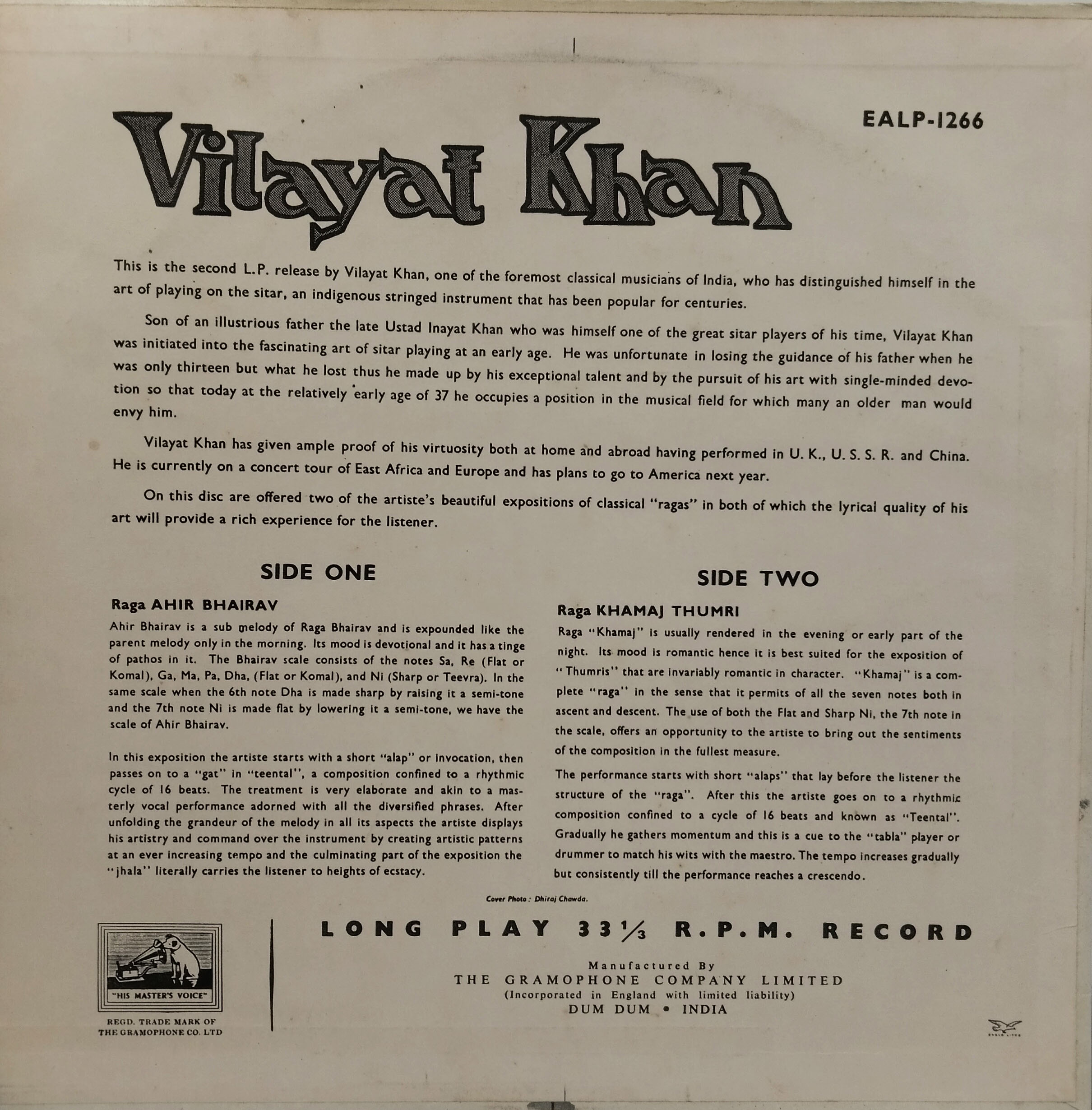 Vilayat Khan - The Genius of Vilayat Khan - EALP 1266 - Indian Classical Instrumental LP Vinyl Record Vilayat Khan - The Genius of Vilayat Khan - EALP 1266 - Indian Classical Instrumental LP Vinyl Record