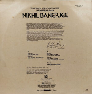 Nikhil Banerjee – Sitar Recital Live at San Francisco - EASD 1473/74 - 2LP - Indian Classical Instrumental LP Vinyl Record