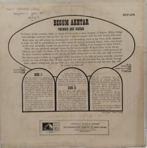 Begum Akhtar - Thumrees And Dadras - ECLP 2374 - Indian Classical Vocal LP Vinyl
