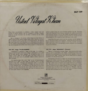 Vilayat Khan - EALP 1259 - (90-95%) - Indian Classical Instrumental LP Vinyl Record