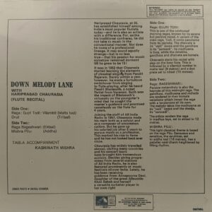 Hari Prasad Chaurasia - Down Melody Lane - ECSD 2733 - (90-95%) - Indian Classical Instrumental LP Vinyl Record