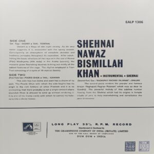 Bismillah Khan - EALP 1306 - CR - HRL - Indian Classical Instrumental LP Vinyl