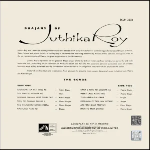 Juthika Roy Bhajan Of - ECLP 2278 - (Condition - 85-90%) – HMV Black Label – Cover Reprinted - Devotional LP Vinyl Record