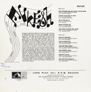 Mukesh Geet & Ghazal - ECLP 2381 – (90-95%) - HMV Colour Label - Ghazals LP Vinyl Record