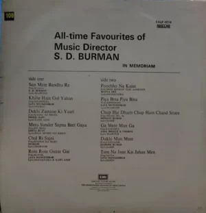 Sachin Dev Burman - All Time Favourites - EALP 4074 - (90-95%) - Film Hits LP Vinyl Record