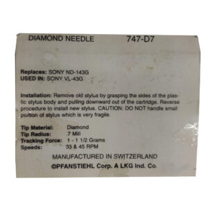 Diamond Needle – 747 D7 – Replacement Stylus Needle