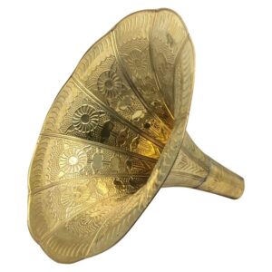 Vintage Replica Round Wooden Working Gramophone Golden Covered With Brass Sheet Design - GRM8 – (Free – 1 Pcs : 78 RPM Record & 100 Pcs Needles Box)