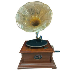 Vintage Replica 4 Corner Wooden Yellow Working Gramophone - (Free - 1 Pcs : 78 RPM Record & 100 Pcs Needles Box)