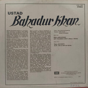 Ustad Bahadur Khan - ECSD 2532 - Indian Classical Instrumental LP Vinyl Record