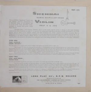 Bismilah Khan & V. G. Jog - EALP 1272 - (90-95%) - HMV Red Label - Indian Classical Instrumental LP Vinyl Record